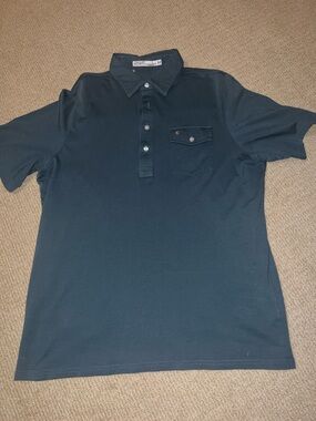 Criquet, Classic Men's Dark Blue Green Polo Shirt with Chest Pocket, Size Large